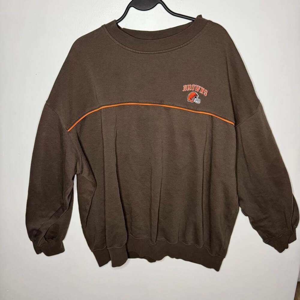 Vintage Cleveland Browns NFL Football Pullover Crewneck Sweatshirt Brown 2XL